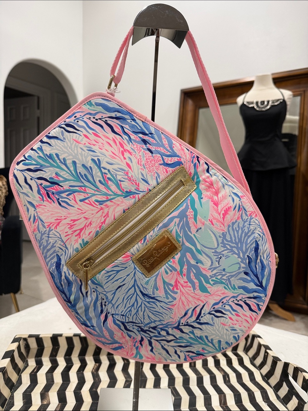 Lilly Pulitzer Racket BAG Tennis bag sling bag NWOT Pink Gold